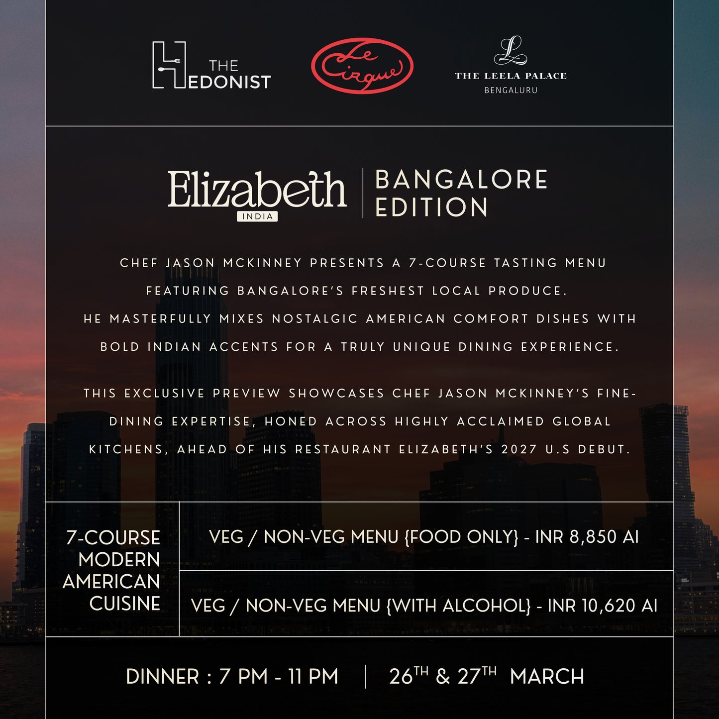 JASON MCKINNEY INDIA TOUR | 7-COURSE CHEFS TABLE | 26th & 27th March | BANGALORE