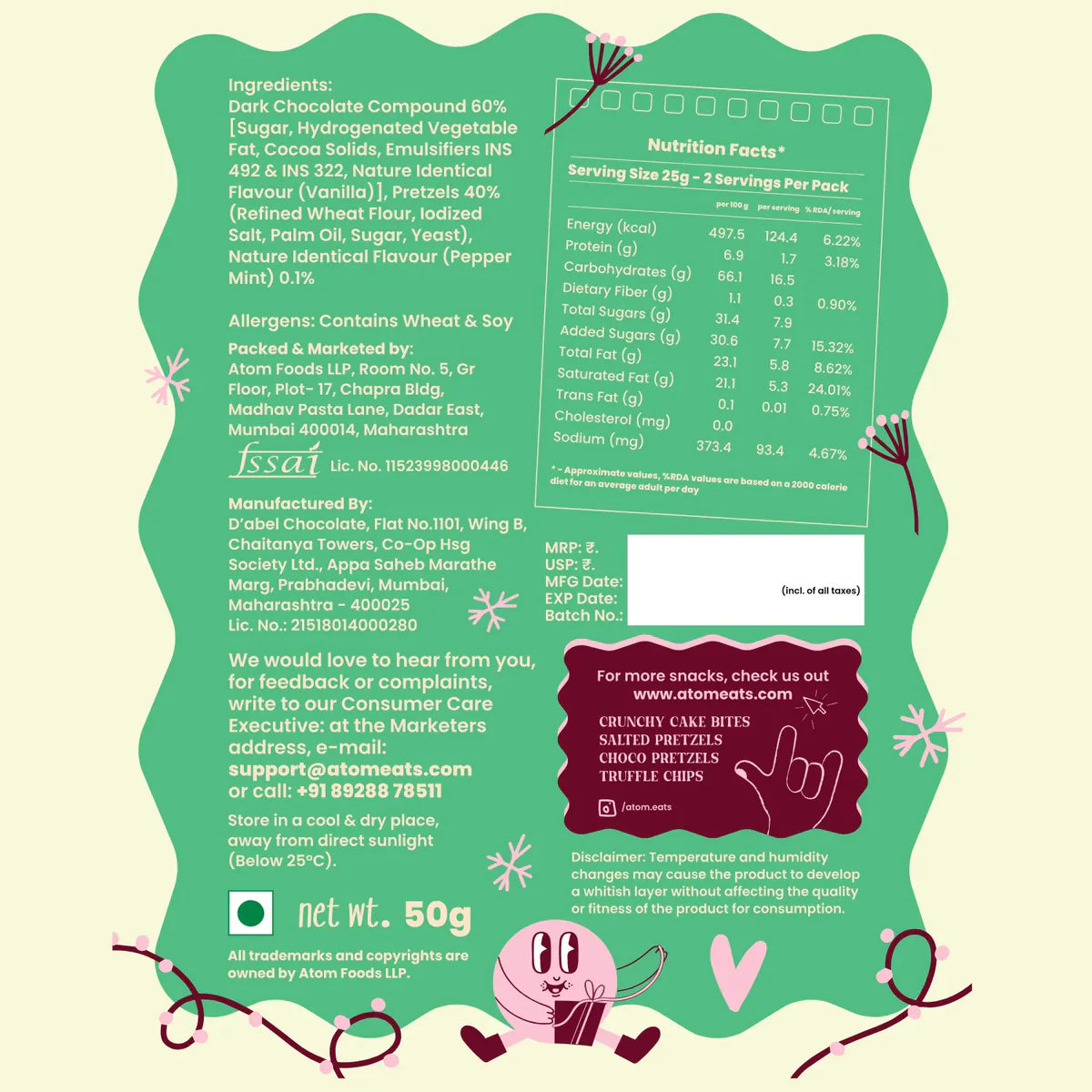 Dark Choco Peppermint Pretzels (50G Pack)