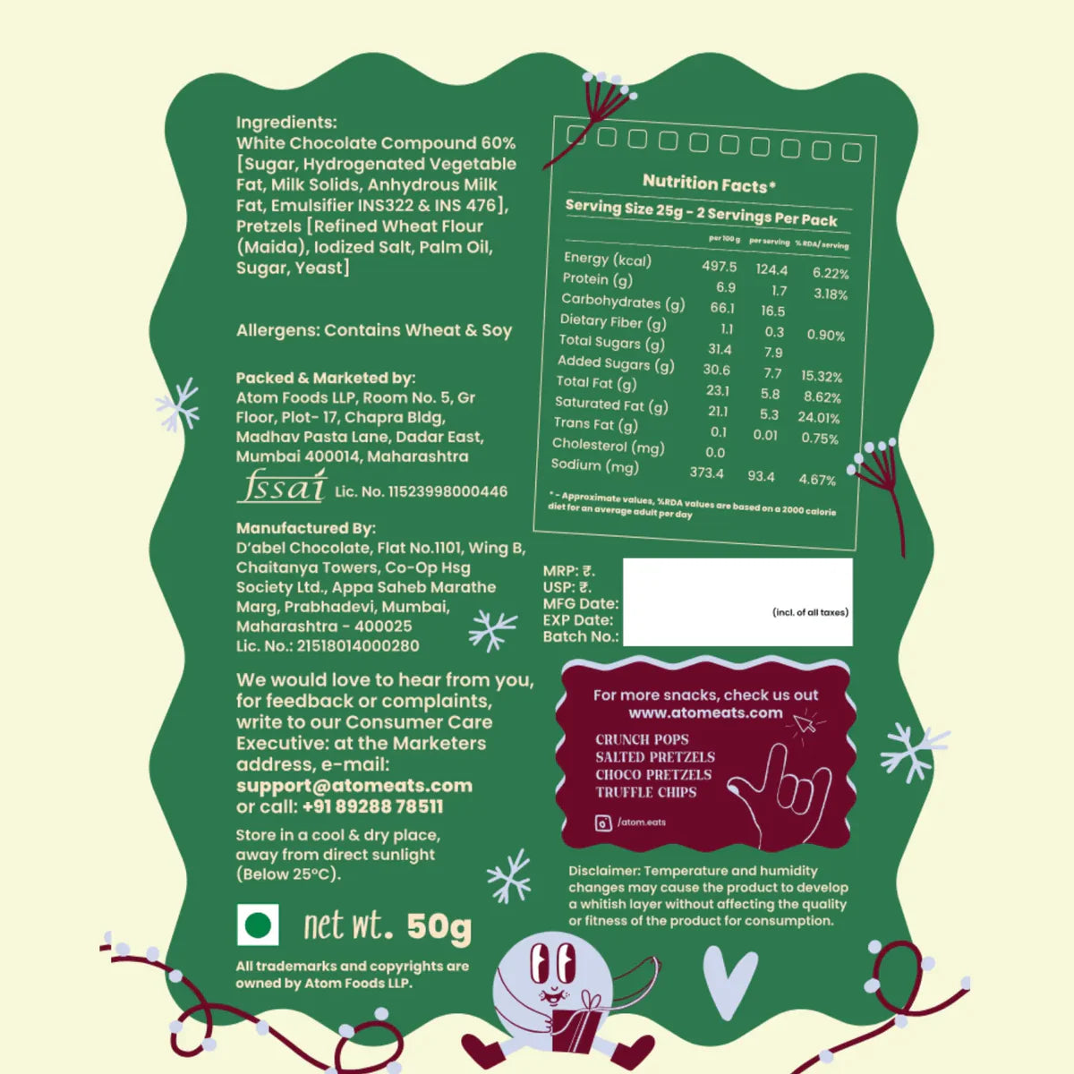 White Choco Peppermint Pretzels (50G Pack)